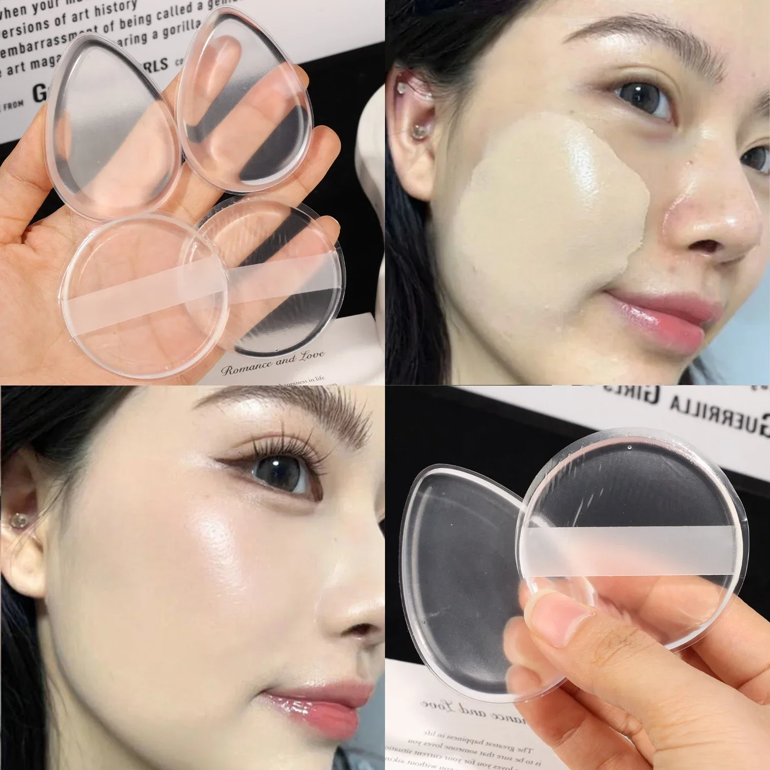 1/20PCS Makeup Powder Puff Silicone Non Stick Soft Transparent Round Teardrop Shape Cosmetic Power Sponge Puff Smooth Blending