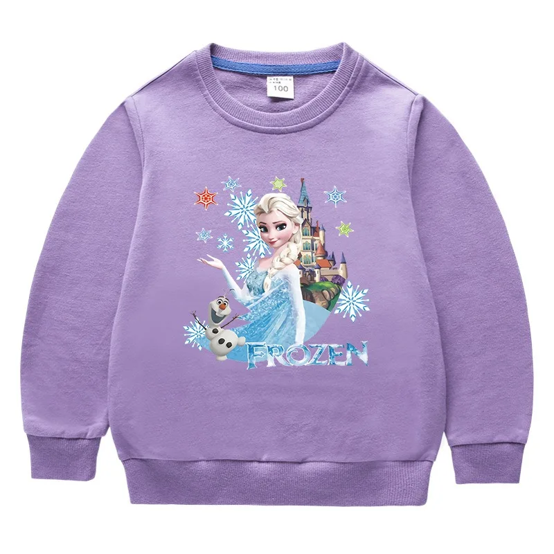 

2024 Disney Quality Cotton Tee Shirt Girls Clothing for Children T-shirt Pink Long Sleeve Kids Tops Bluey Frozen Elsa Clothes