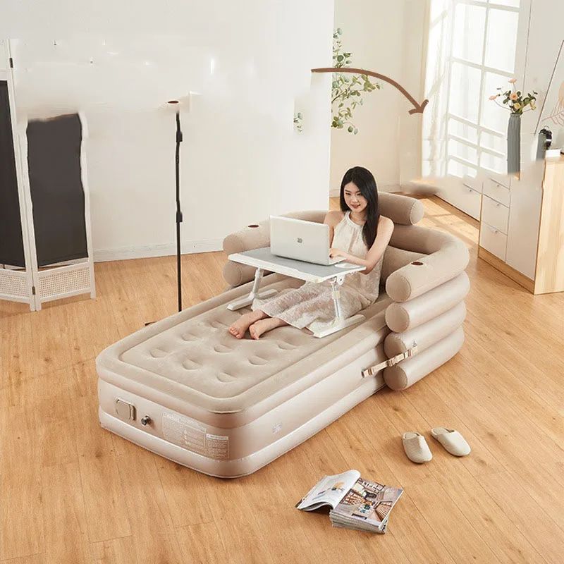 Portable Inflatable Air Mattress with Backrest Self-Inflating Camping Pad Outdoor Floor Bed Compact Foldable Sleeping Mat