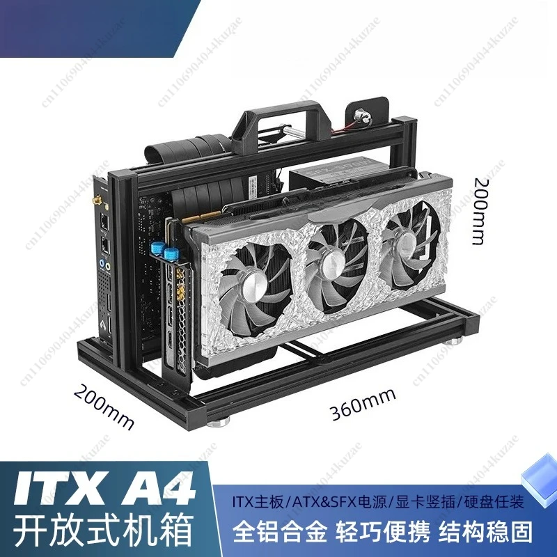 Open Frame ITX Chassis with Handle, Aluminum Building Block Structure Desktop Case Support 240 Water Cooling Installation