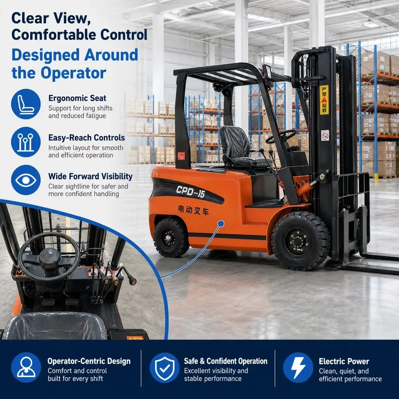 for  1.5 Ton Electric Forklift with Lead Acid Battery and Solid Tires  Logistics Center Material Handling