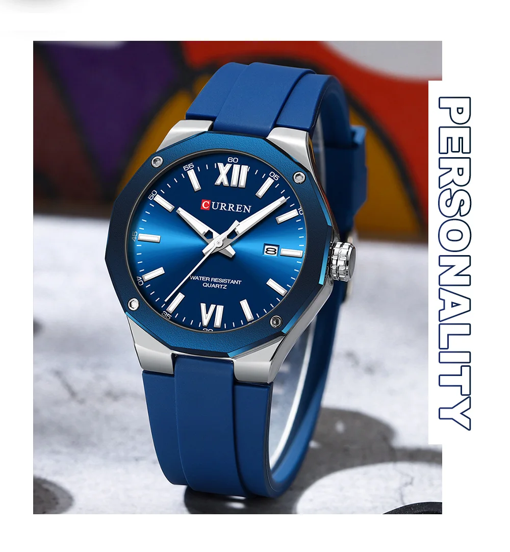 CURREN Einfache Luxus-Herrenuhren Neue Business-Quarz-Armbanduhr mit Silikonarmband Leuchtende Zeiger Wasserdichte Uhr – Detail 10