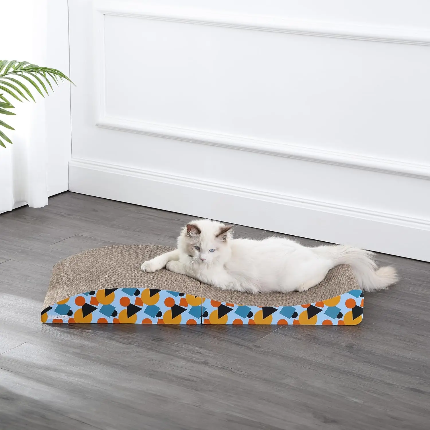 

32" Modern Cardboard Foldable Lounge Cat Scratcher with Catnip, Blue/Orange