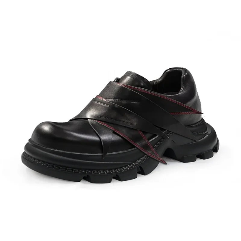 

Женские кожаные туфли на толстой подошве — повседневные модельные туфли на платформе со шнуровкой и толстым носком на плоской подошве для миниатюрных популярных девушек