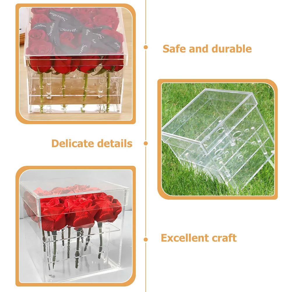 

Acrylic Flower Cube 9-Hole Clear Eternal Flower Square Box Transparent Floral Stand for Wedding Home Decor Proposal Engagement