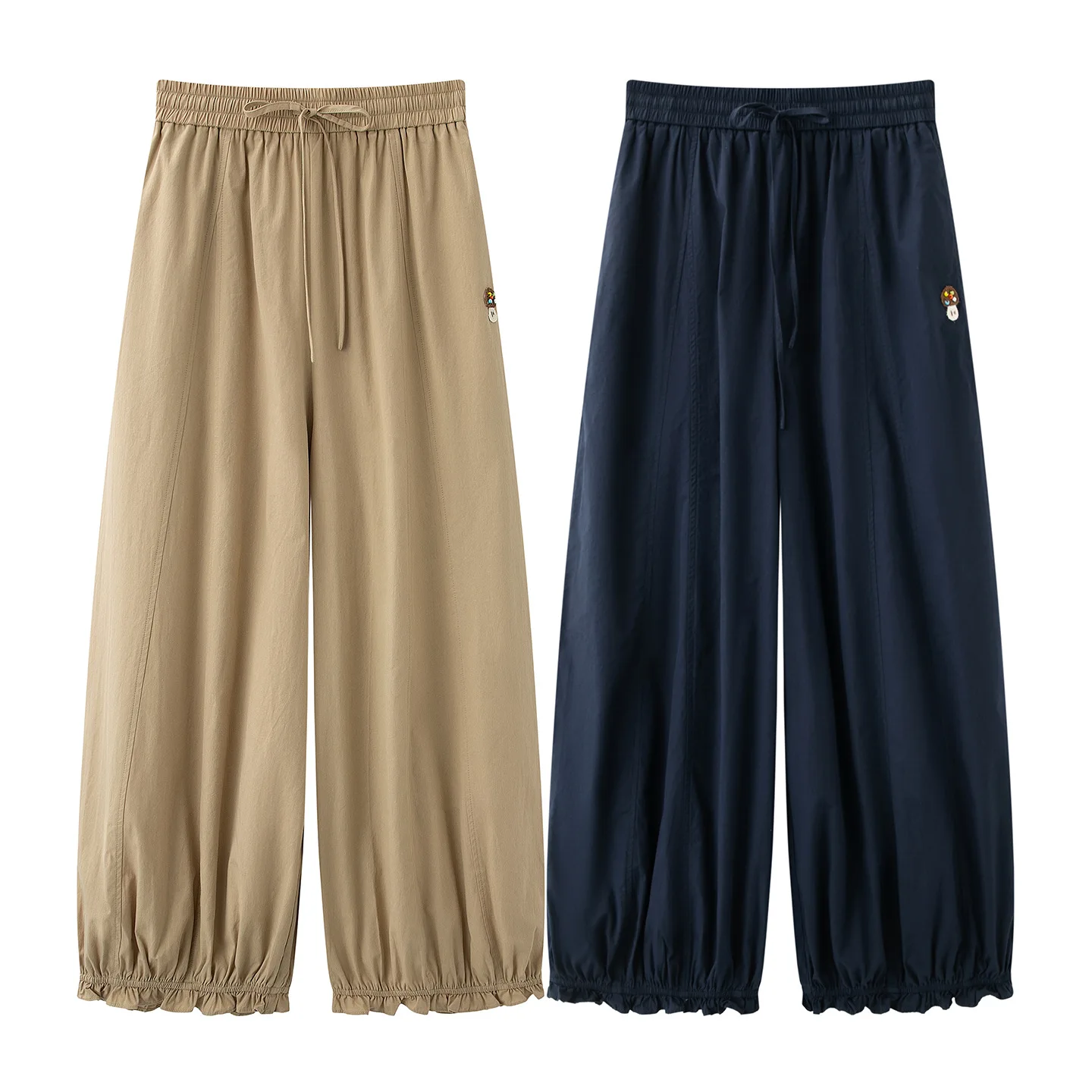 Maxdutti Eight Inch Wide Leg Pants, Casual Elastic Waistband, Forest Style Age Reducing Loose Lantern Pants Woman Clothes