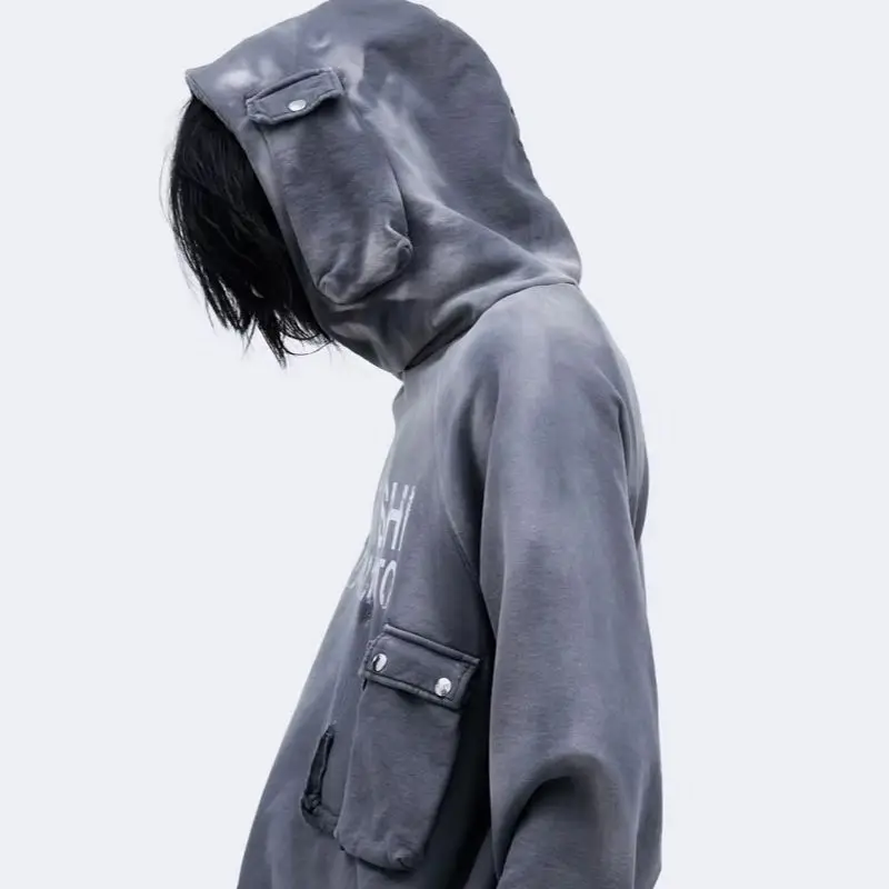Satoshi Print Hooded Sweatshirt Men Women Oversized Retro Destroyed Zip Up Street Jacket