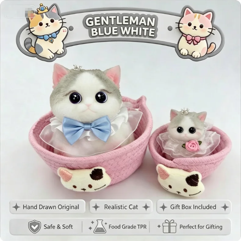 Cute Pet Cute Cat Pinch Music Original Hand drawn Simulation Animal Stress Relief Toy Gift Box for Girls Gift Desk Play Toys