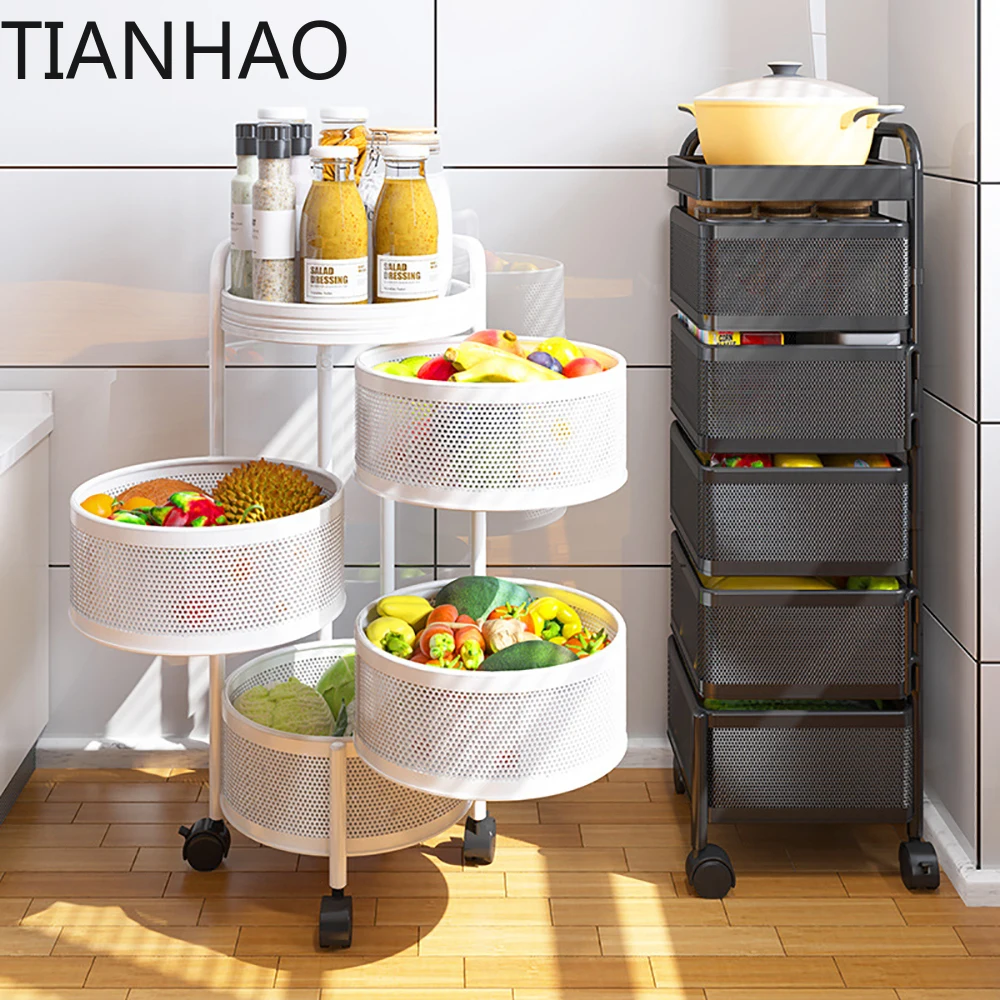 3/4/5 Tier Trolley Storage Rack Kitchen Floor Bathroom Mobile Snacks Multi-layer Bathroom Baby Bedroom Storage Book Shelf