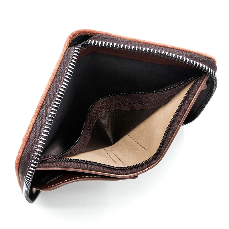 New Men's Wallet Solid Color Frosted Short Card Coin Purse Zipper Bag.