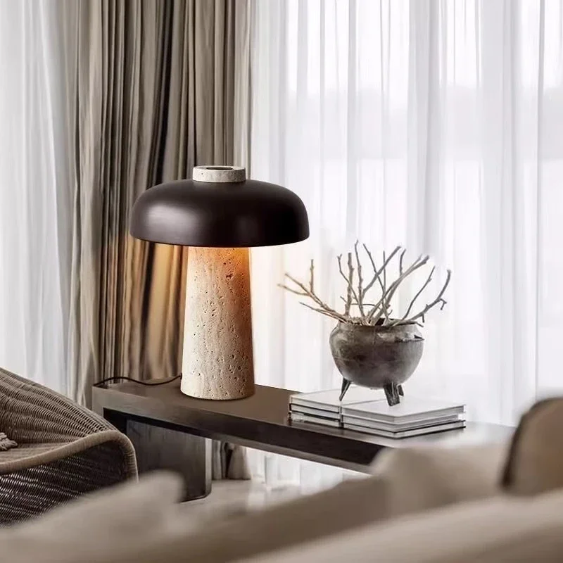 Natural Travertine Nordic Design Wabi Sabi Style Bedroom Bedside Table Lamp Creative Simple Living Room Decoration Warm Lights