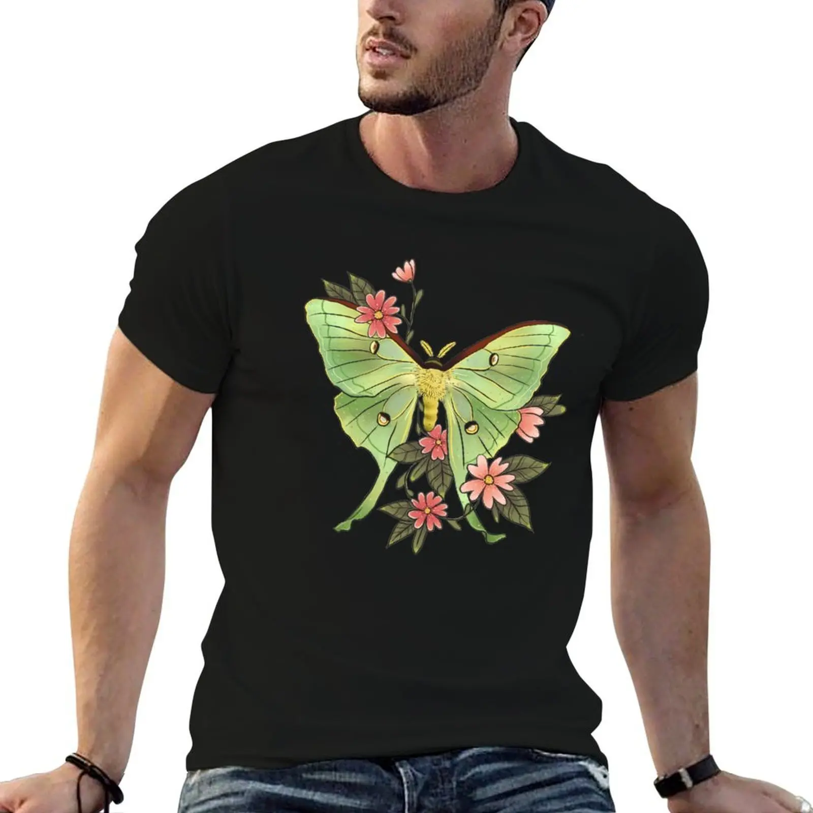 

t man man T-Shirt summer t cotton shirt fit t moth heavy slim Luna shirt shirts man Actias for soft green