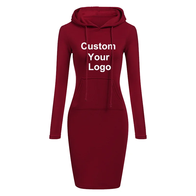 Women Custom Your Logo Hoodie Dress Long Sleeve Hoodie Casual Hooded Jumper Pockets Sweater Tops