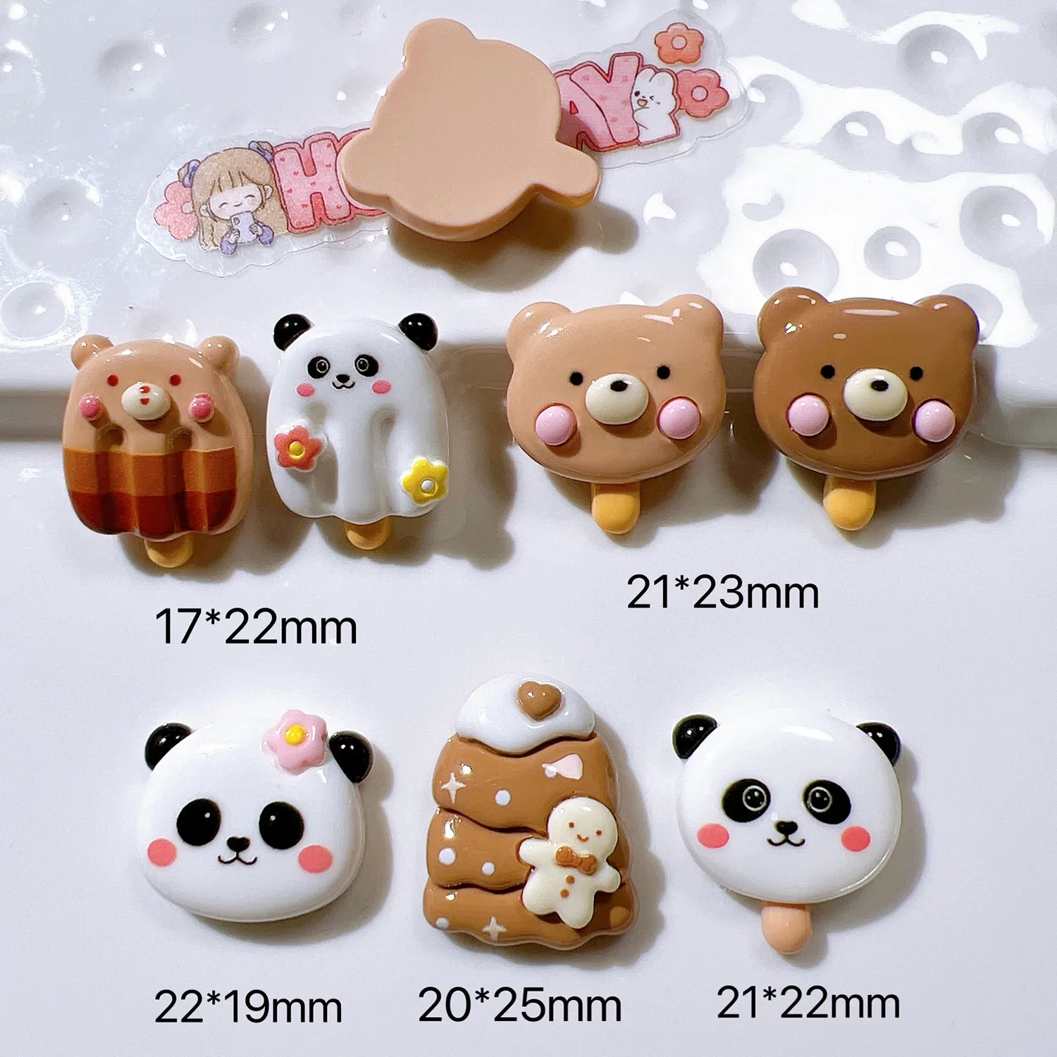 10PCS Resin Colorful Cartoon Bear Ice Cream, Panda, Christmas Tree Used For Scrapbook Flatback 3D food Figurine DIY Decor Crafts