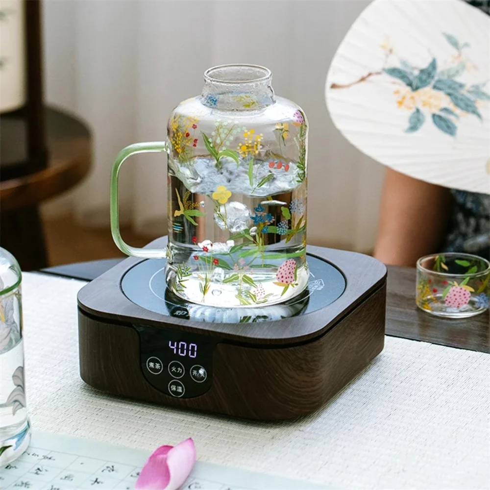 Household Glass Water Bottle Kitchen Supplies Large Capacity Water Bottle Cartoon Plants Printing With Handle Water Bottle 800ML