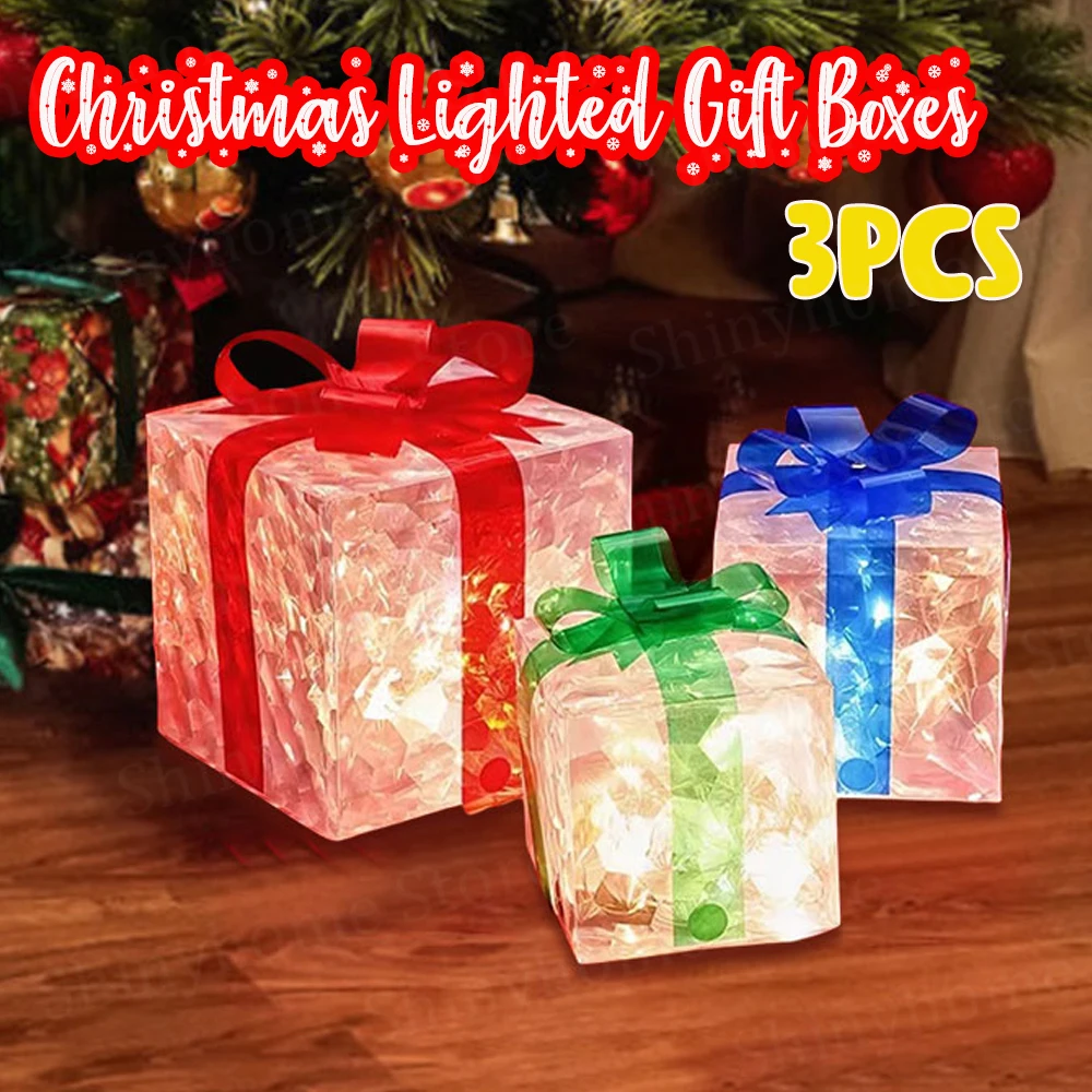 

Set of 3 Christmas Lighted Gift Boxes Light Up Christmas Boxes Xmas Ornament for Tree Skirt Indoor Outdoor Yard Holiday Decor