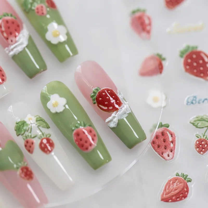 5D Strawberry Nail Art Stickers Little Wild Flower Nail Stickers Summer Fruit Slider for Nails Cute High Quality Flower Nail Art