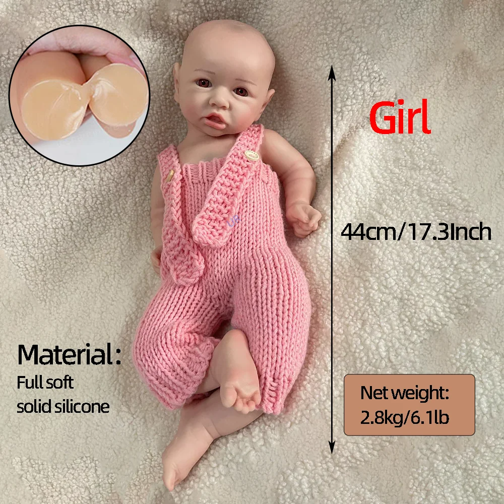 18" Lifelike Reborn Baby Doll Painted Full Body Silicone Waterproof Newborn Silicone Baby Girl Doll For Family'S Gift