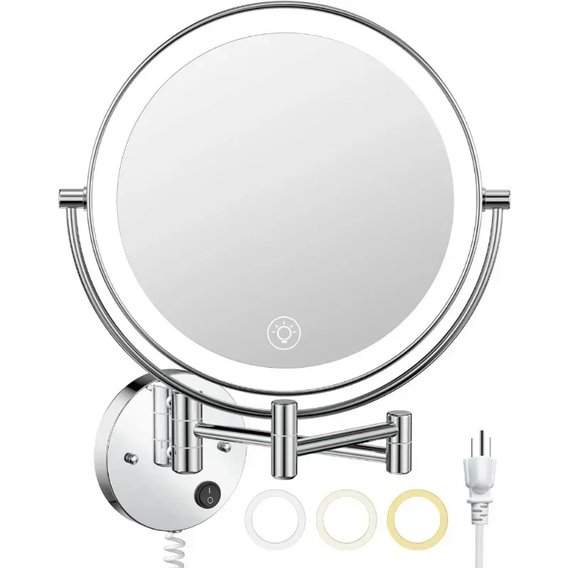 

l Vanity Mirror with 3 Color Dimming Lights,1X/10X Magnifying Double Sided LED Cosmetic Mirror, 360°Swivel