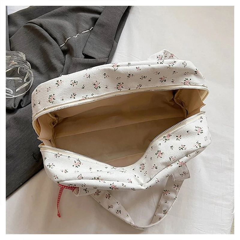 سعة كبيرة حقيبة قماش قنب لمسافات قصيرة حقيبة تسوق سفر خمر الورد المتخصصة الفتاة الأزهار حقيبة يد طالب فئة ركاب حقيبة #5
