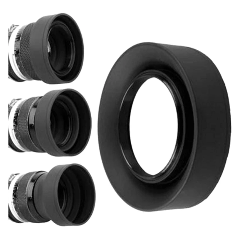 49mm/52mm/55mm/58mm/62mm/67mm/72mm/77mm/82mm 3-Stage Collapsible 3in1 Rubber Lens Hood Suit for Canon Nikon Pentax Camera