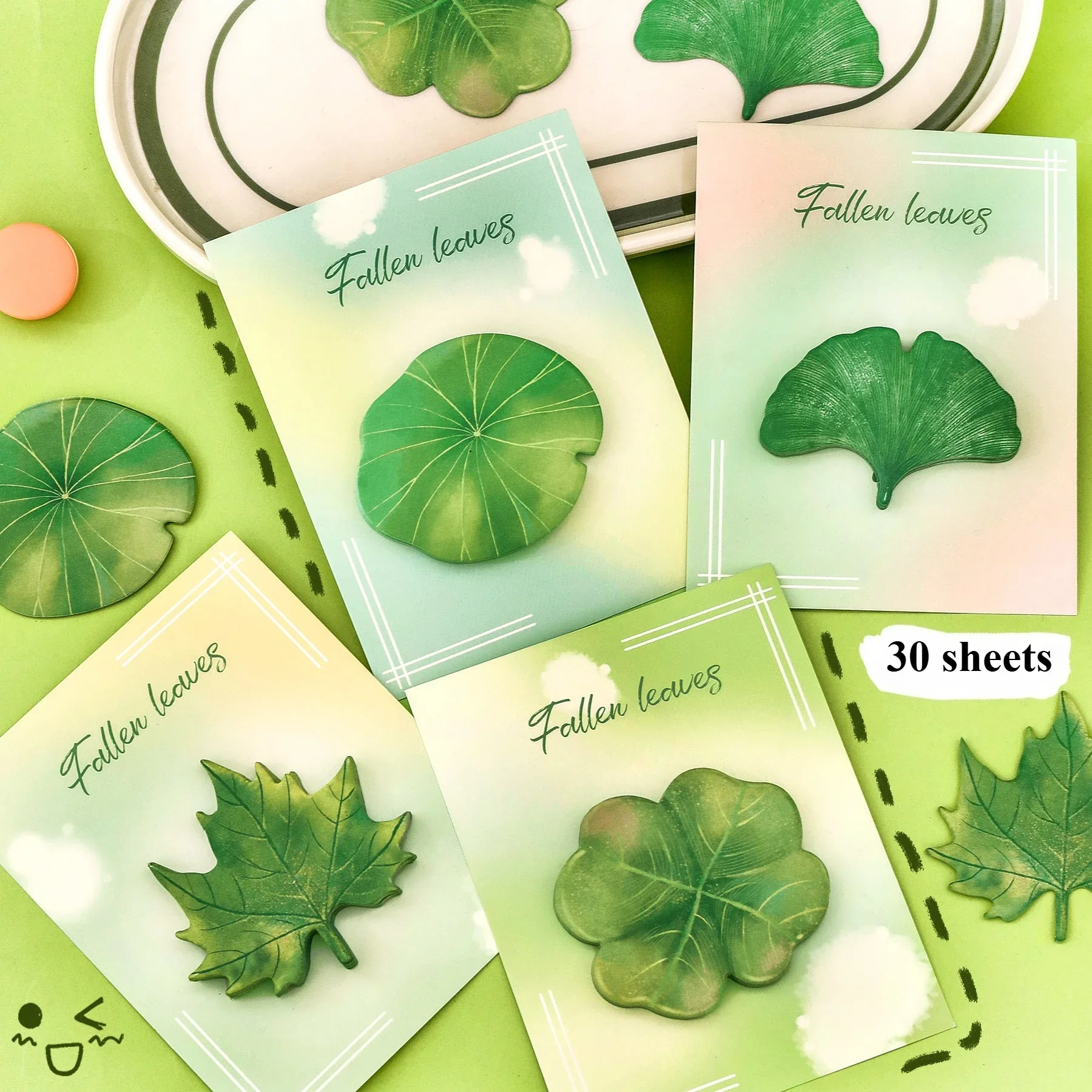 30sheets Simulated Leaf Sticky Notes for Students with Good Looks, Maple Leaf Message Notes, Cute Leaves, N Times Sticky Notes