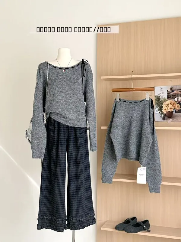 

Свободный вязаный свитер женский с узлом и поясом Lazy Sle, осенний новый модный корейский нежный сладкий антивозрастной свитер