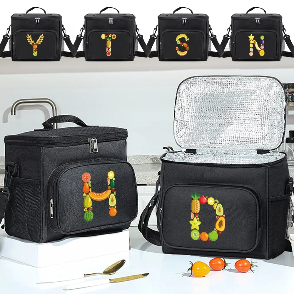 Multifunctional Lunch Bag for Teenage Design Black Color Picnic Meal Box Waterproof Lunch Box Fruit Letter Printing Series