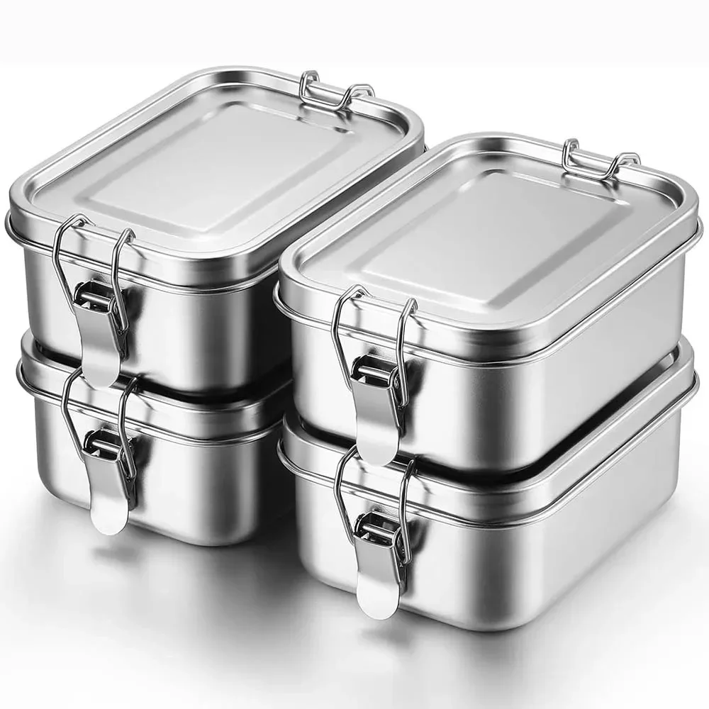 Caja Bento de acero inoxidable, fiambrera de Metal, contenedores de almacenamiento de alimentos con Clips bloqueables, cajas de aperitivos para el trabajo, la escuela