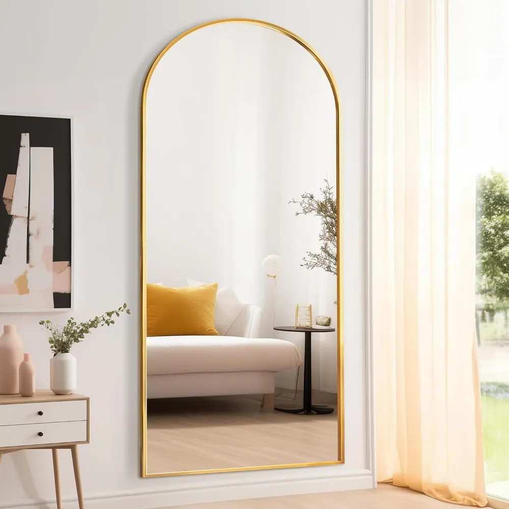 76 "x 34" specchio ad arco a figura intera, montato a parete, piano ad arco dorato con struttura in alluminio per camera da letto un soggiorno