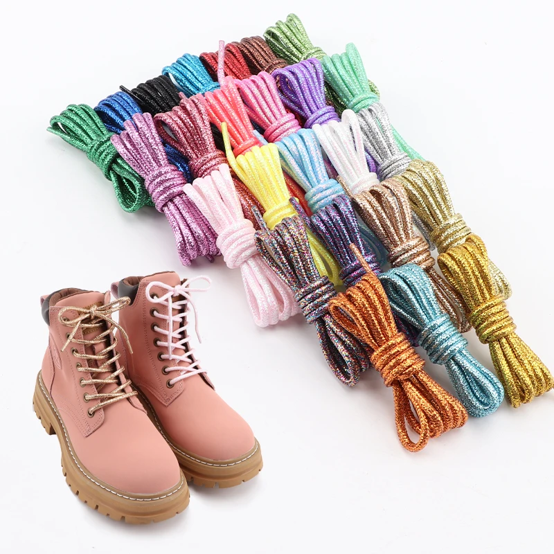 New Round Glitter White Colorful Lurex Shoelaces Trendy Bright Shoelaces Sneaker White Casual Sports Leather Running Shoes Laces