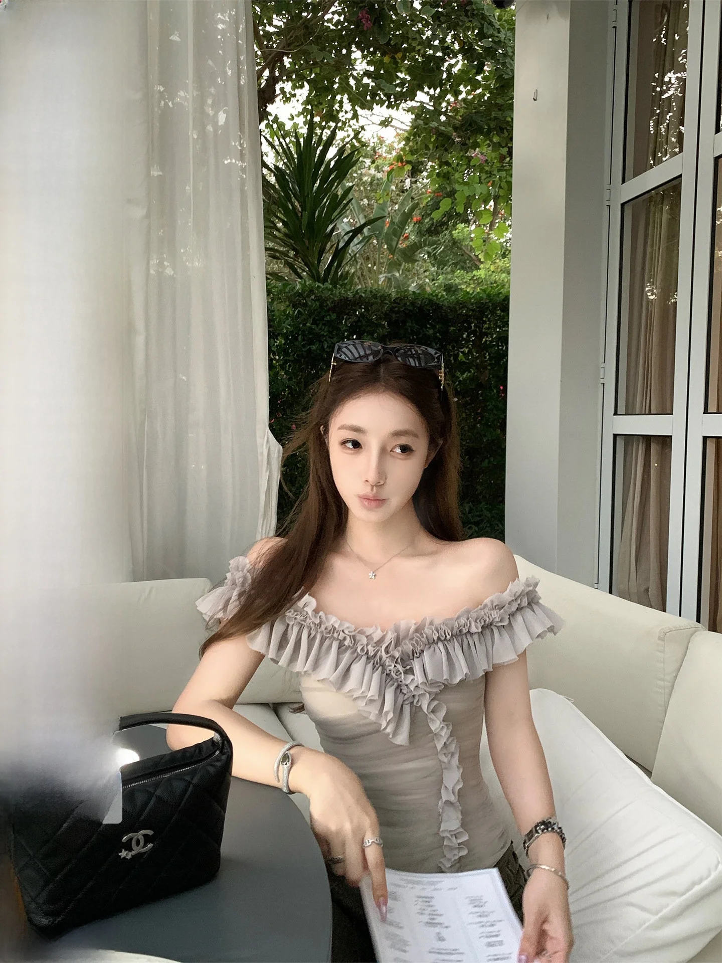 

a Chestnut Bankelili Dr Fraance Song Irregular Ruffle Elastic Multiwear Vest Strap Casual Sle ort Sve Women's...