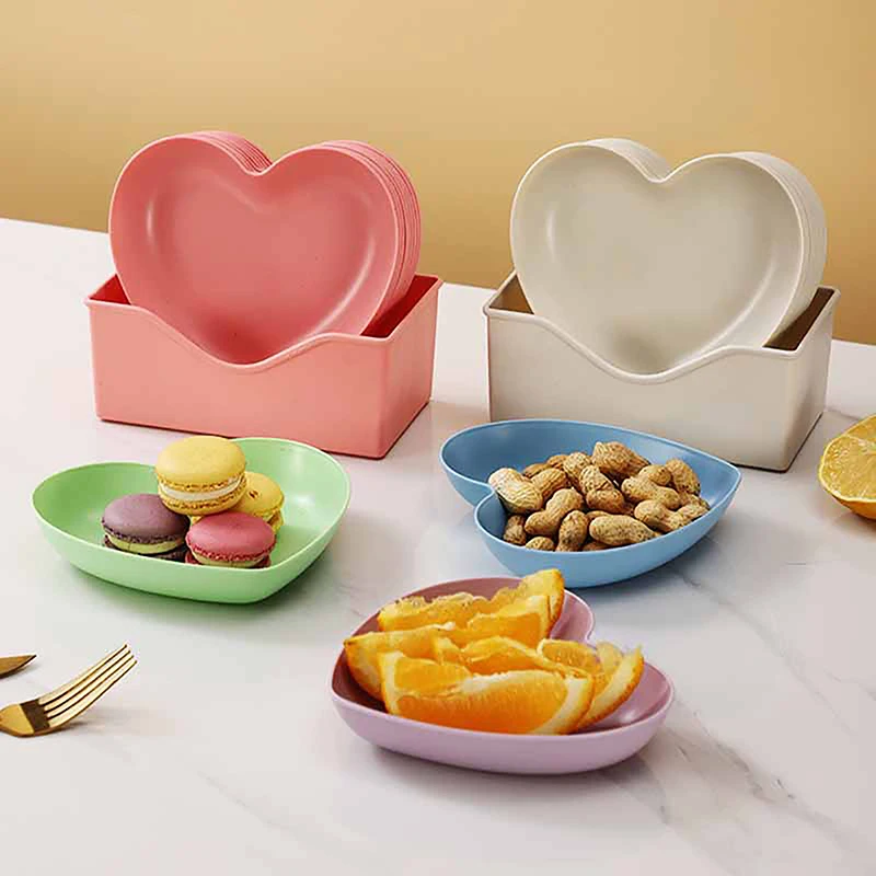 1/10PCS Love Heart spiedo Bone Dish Home Party Use Food Grade vassoio di plastica piatto di frutta torta Snack Dessert tavolo da pranzo piatto