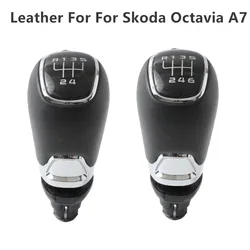 For Skoda Octavia A7 MK3 2014 2015 2016 2017 2018 2019 Chrome Leather Lever Car Shift Gear Knob Accessories