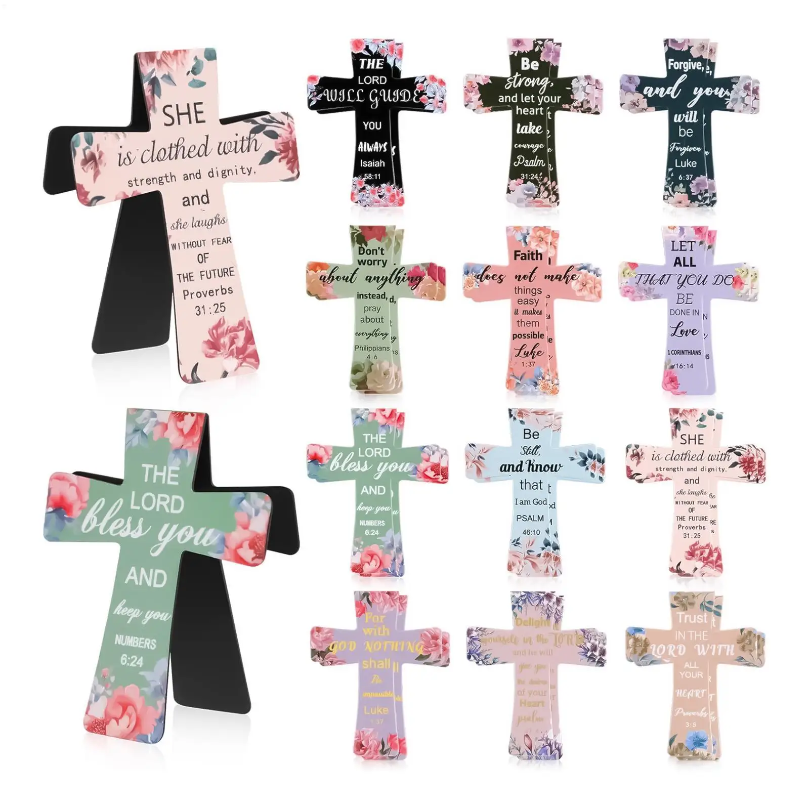 الإشارات المرجعية المسيحية المغناطيسية زهرة 96 قطعة كليب الصليب المغناطيسي صفحة علامة للمدرسة الصلاة التعليم الكنيسة القراءة المنزل