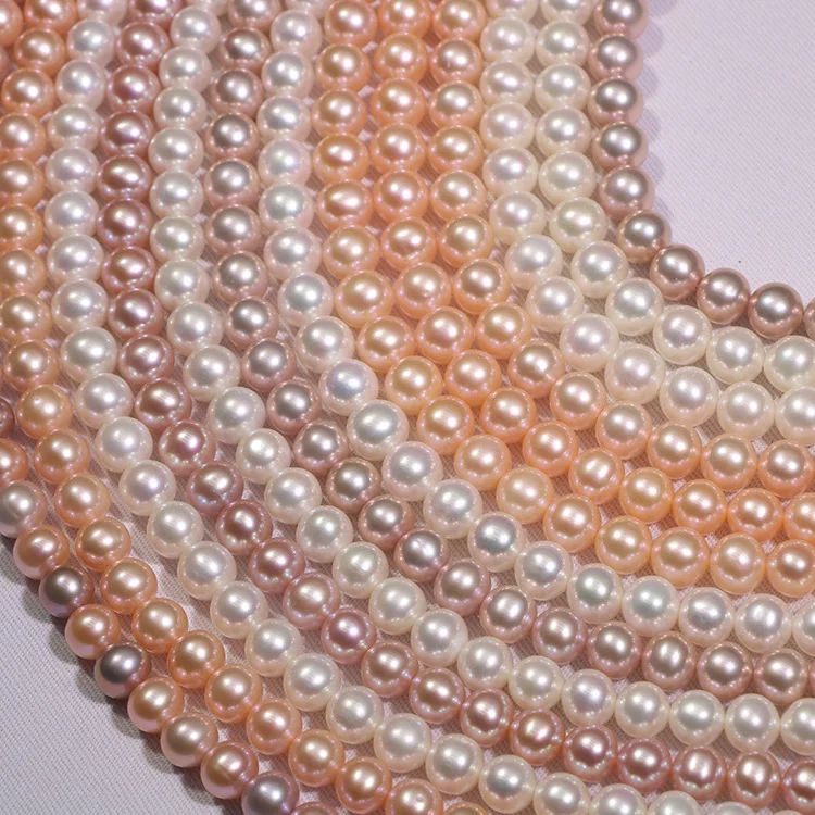 Wholesale Simple 8-9mm Round Slight Light Pearl Chain Semi Finished Loose Pearl Necklace