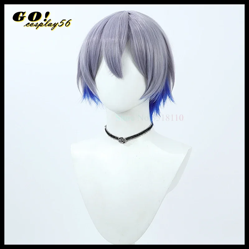 Dytica Koyanagi Rou Cosplay Wig NIJISANJI EN Vtuber Short Hair Grey Blue 2024 NEW Idol Role Play Headwear