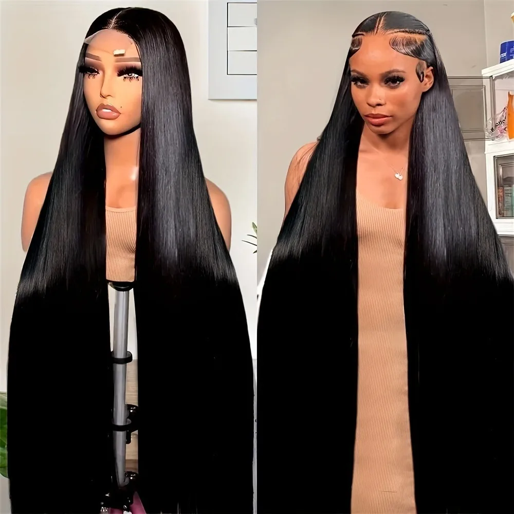 Wig Rambut Asli 13x6 Straight Lace Front, Kepadatan 200%, HD Transparent Lace Frontal, Wig Tanpa Lem, Pre Plucked, 28 Inch