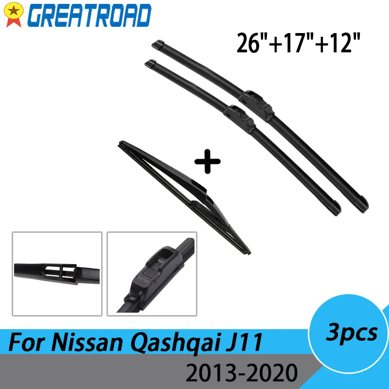 Wiper Front & Rear Windscreen Wiper Blades Set For Nissan Qashqai J11 2013 2014 2015 2016 2017 2018 2019 2020 26