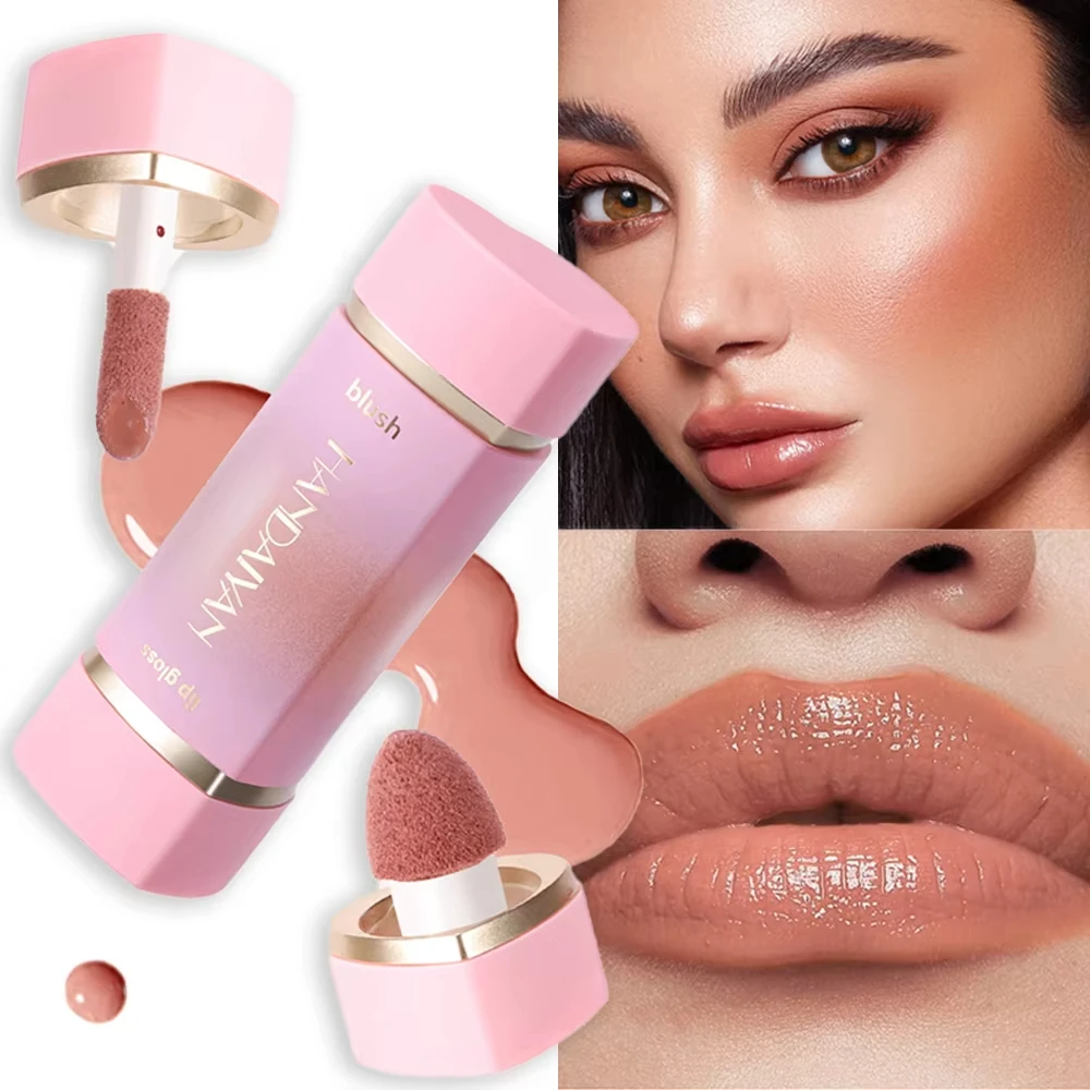 Punta de esponja para colorete líquido 2 en 1, fácil de aplicar, brillo de labios mate, cabezal de cepillo de esponja para colorete resistente al agua de larga duración de 6 colores