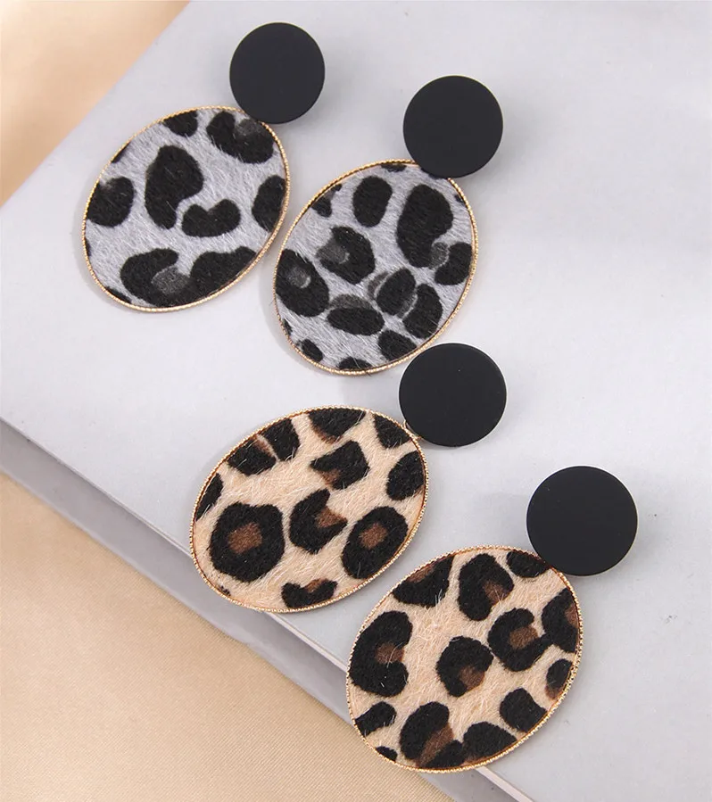 Fashion Trendy Leopard Color Earrings For Women Bijoux Oval Pendant Drop Earrings Fashion Jewelry