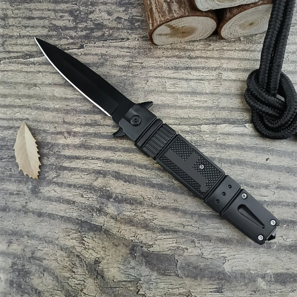 All Black Model F6 Tactical Pocket Folding Knife With Box 5Cr13Mov Blade ABS Handle Outdoor Survival Hunting Military Tools