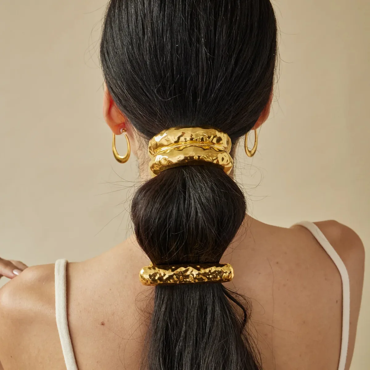 Gold Silver Color Irregular Geometry Dome Pony Hair Cuff Pigtail Elastic Hair Rope Chunky Hair Clip Line High Quality Hairband