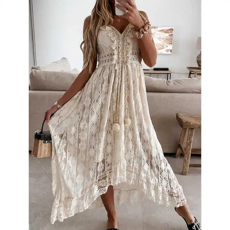 Vestido Maxi Boho para Mujer, Verano, Hombros Descubiertos, Estilo Informal, Versión H, 100% Lino, Adecuado para Caminar, Manga Tres Cuartos