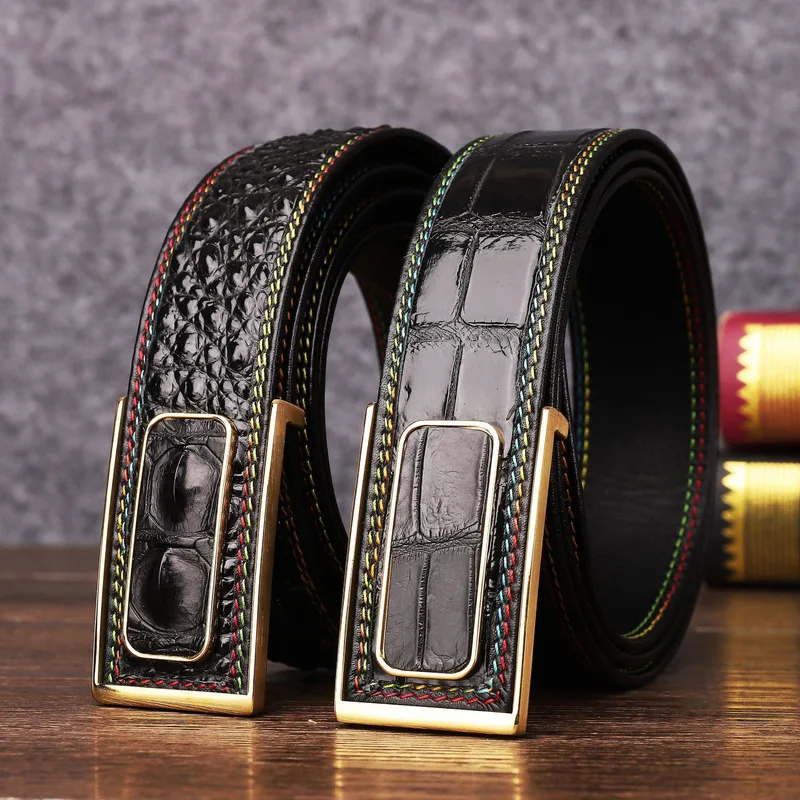 Genuine Leather Crocodile Pattern Steel Buckle Belt With Fashionable Bone Belly Patternss Belts Cummerbunds ремень женский ремни