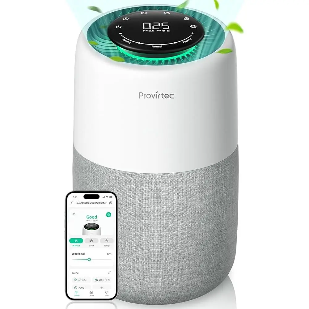 Purificador de aire HEPA para dormitorio, Monitor PM2.5, filtración de 5 etapas, purificadores silenciosos inteligentes, mascotas, seguridad para bebés y niños, calidad del aire