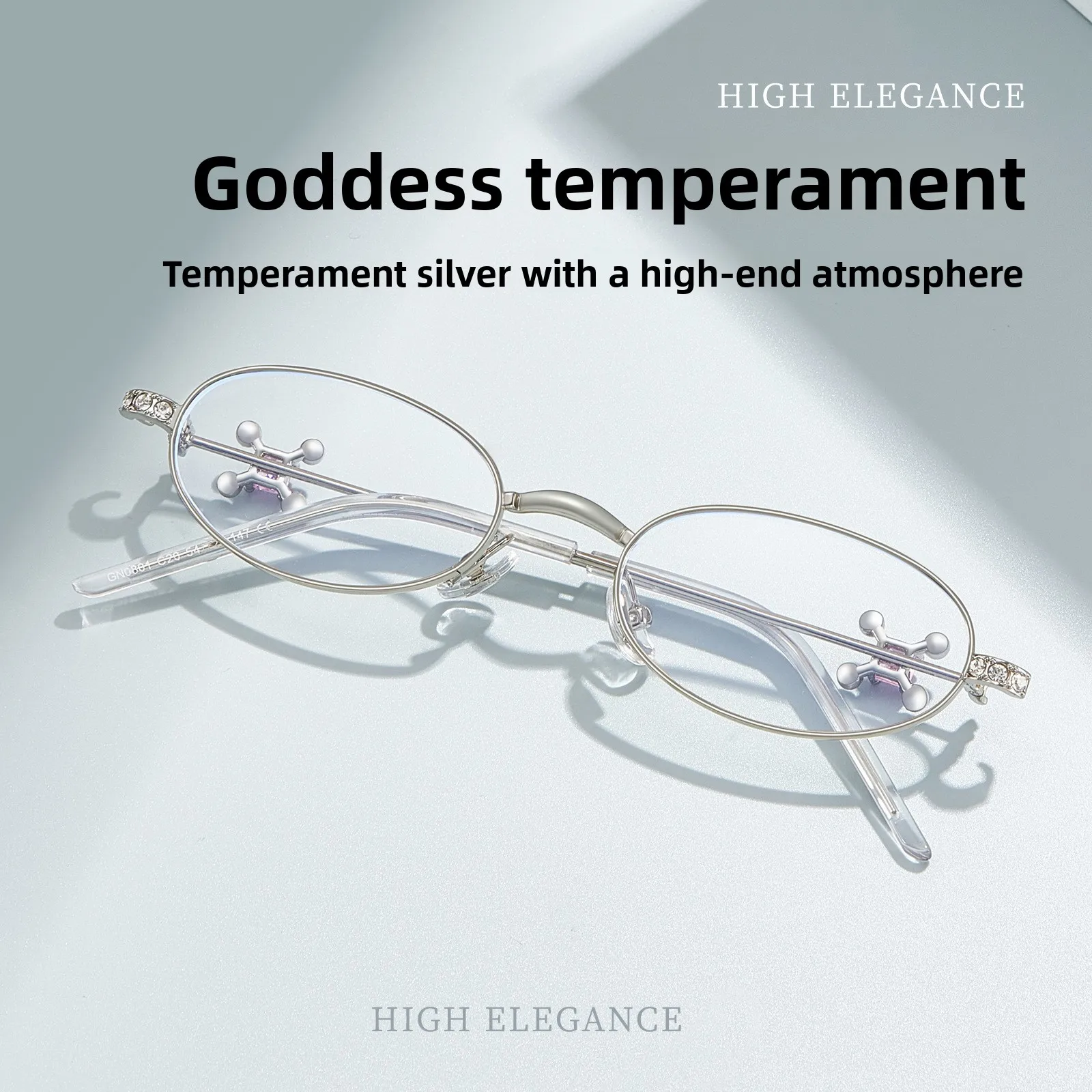 

Jewelry Collection Diamond-Studded Oval Metal Glasses Frame – Old Money Style Small Frame, Natural Look with Prescription Lenses