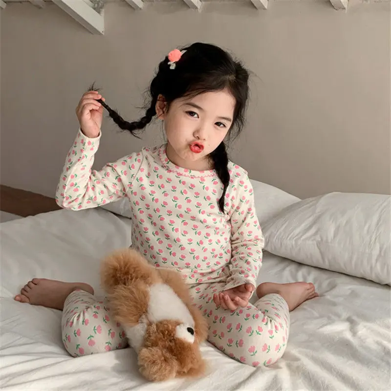 Children Home Clothing Set 2-8 Year Old Girls Fashionable German Velvet Pajamas Autumn and Winter Two Piece Set of Warm Pajamas