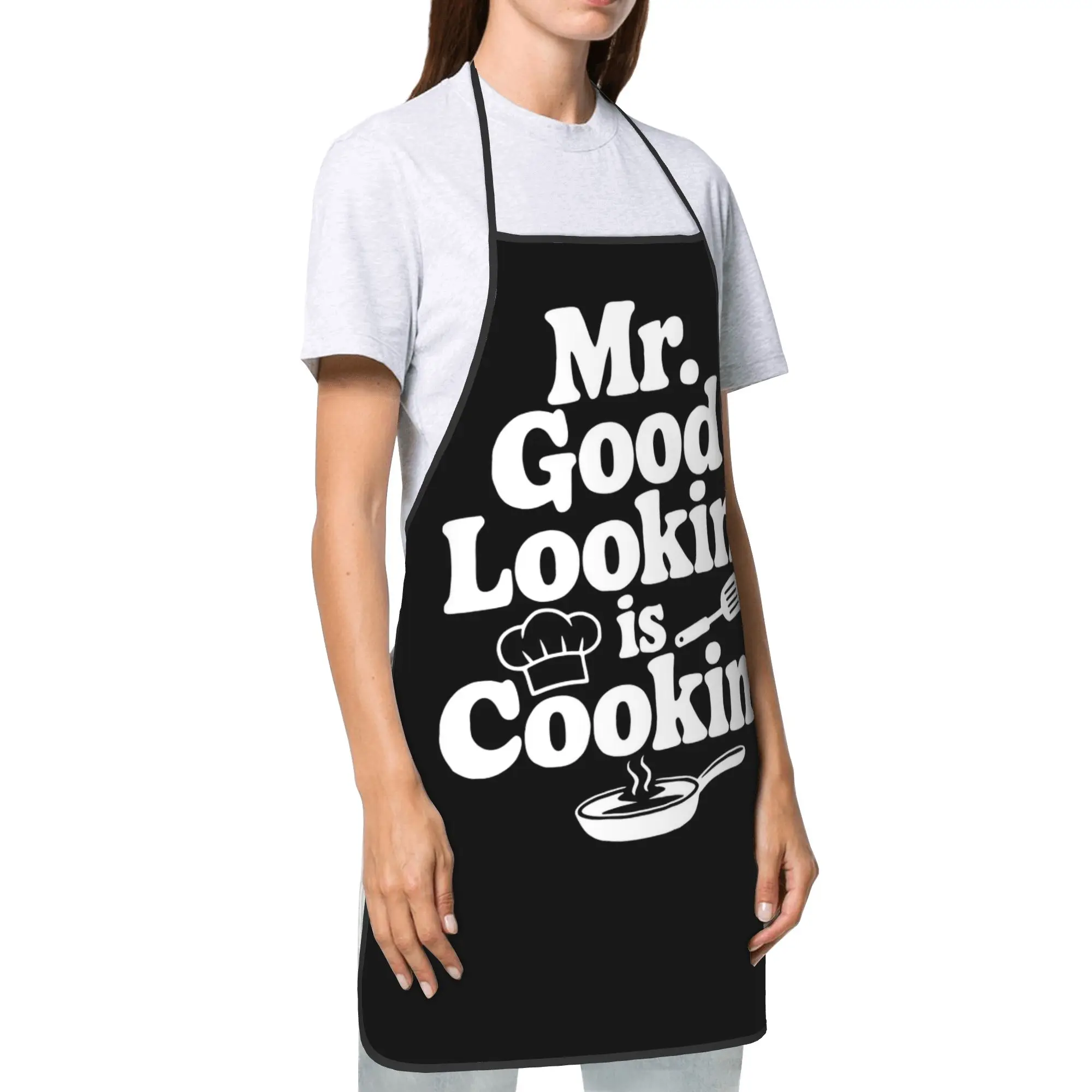 Mr. Good Lookin' Is Cookin' Bib Apron Male Female Polyester Funny Chef Father Kitchen Adult Oil-Proof Fashion Pinafore Baking