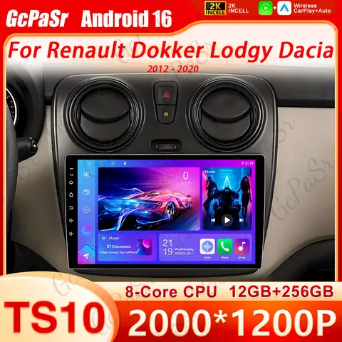 Autoradio 4G WIFI Wireless Carplay Android 16 con GPS e Touchscreen per Renault Dokker Lodgy Dacia 2012-2020